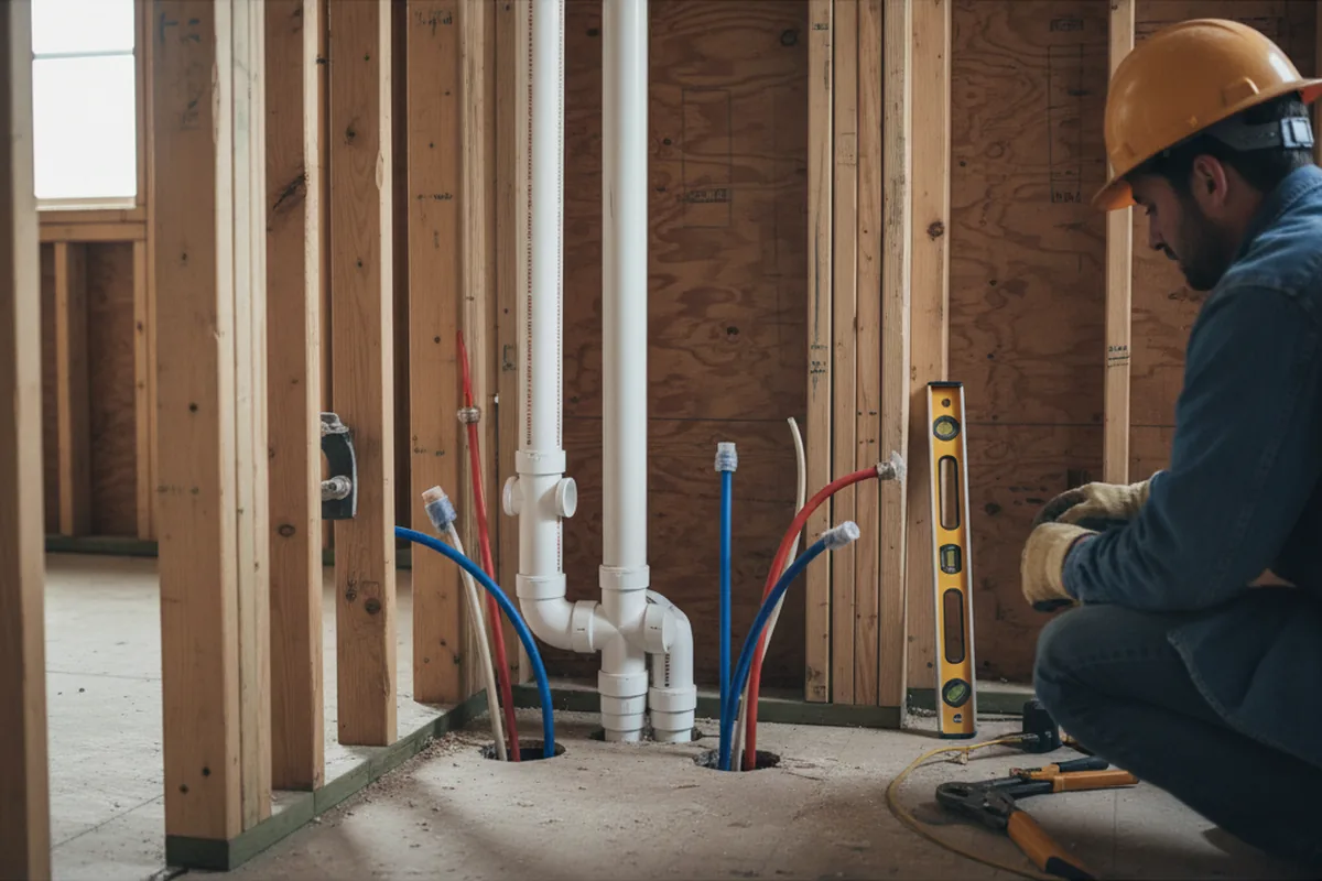 Drain and supply rough-in during Drain Cleaning in Heath